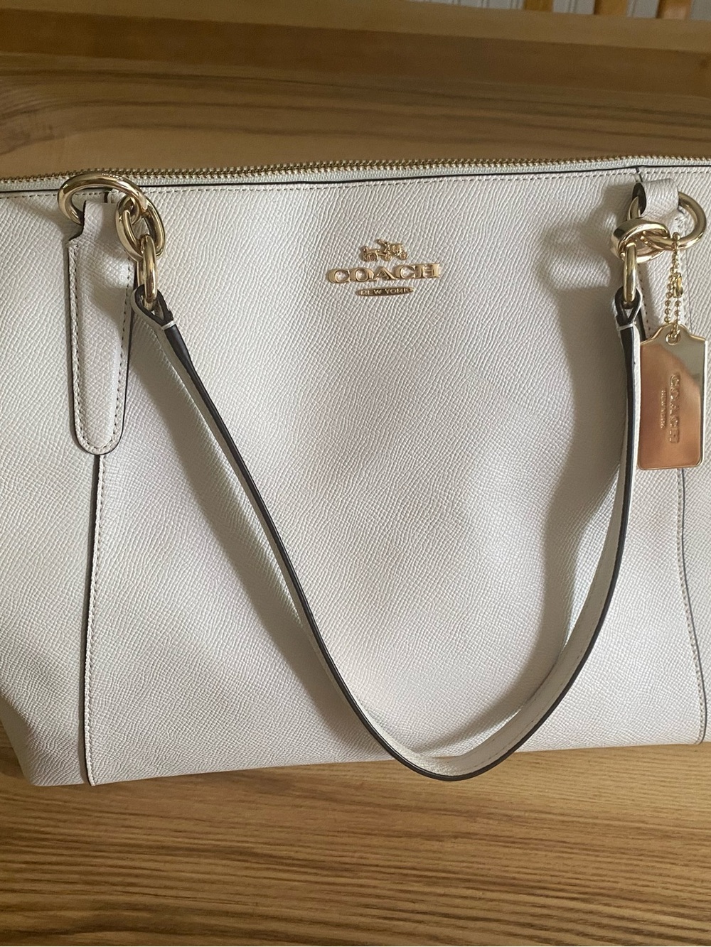 Coach White Leather Tote with Gold Hardware